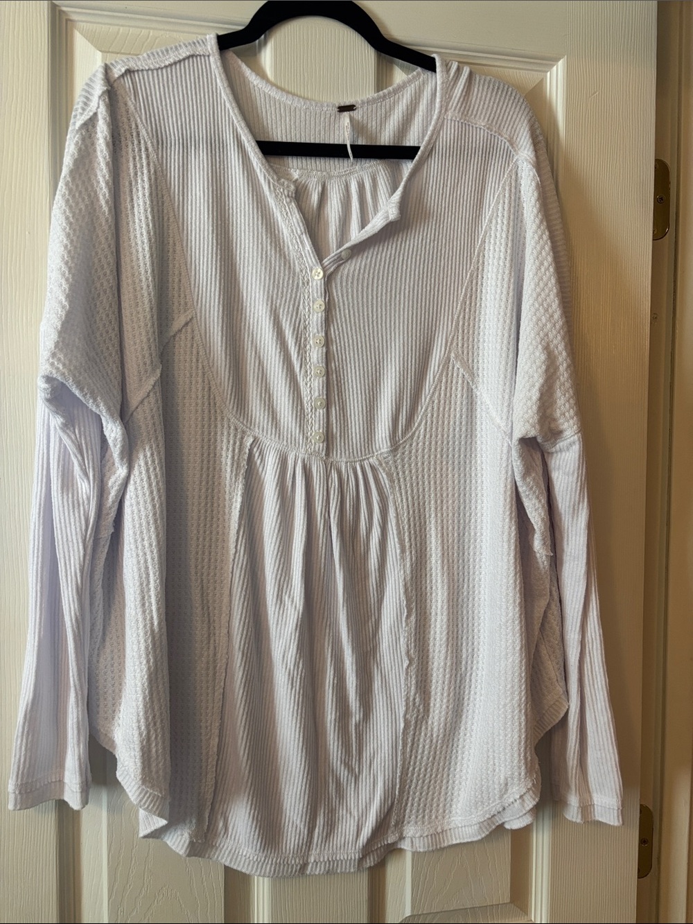 Free People White Long-Sleeve Waffle Henley Top